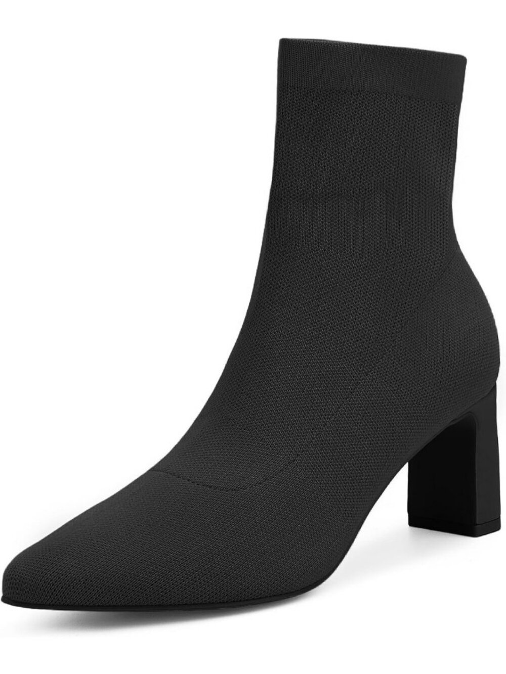 Stylish Women's Pointed Toe Ankle Booties - Stretch Knit, Chunky Low Block Heel